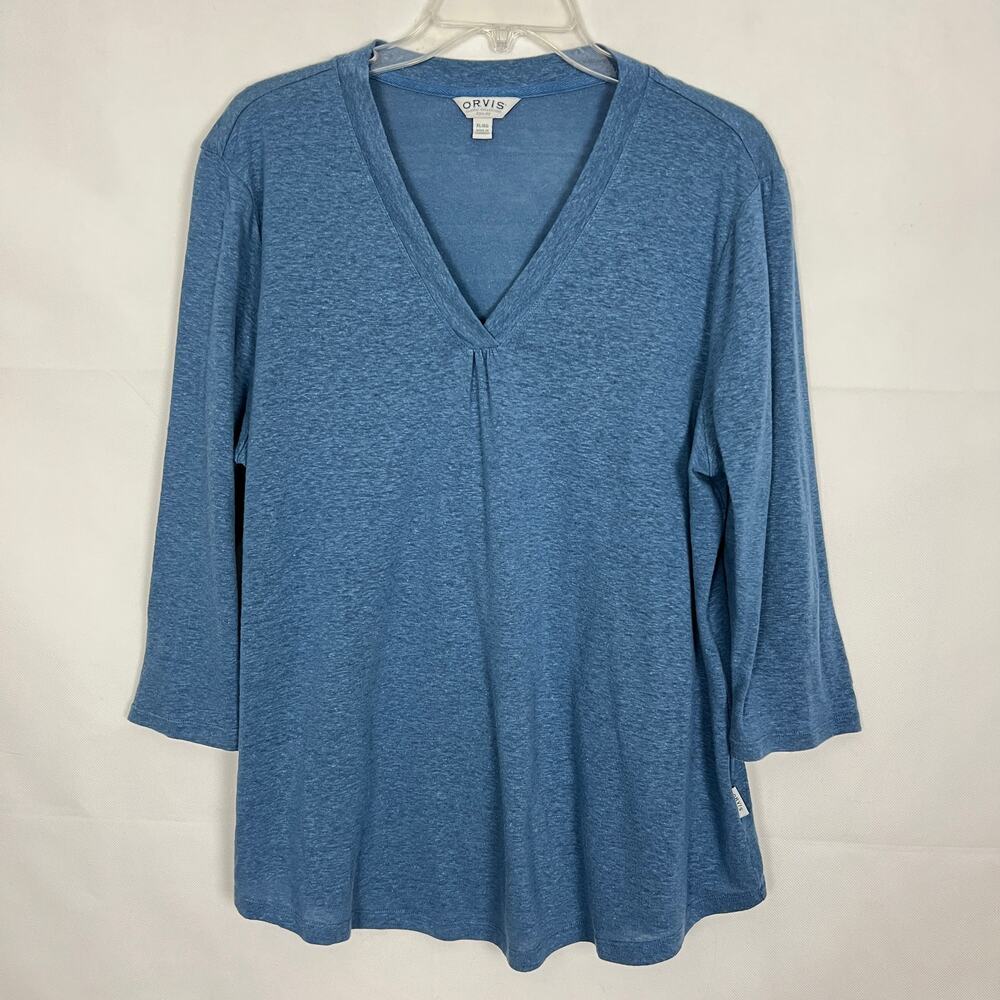 Orvis Linen Blend 3/4 Sleeves Burnout Blue Top Size XL